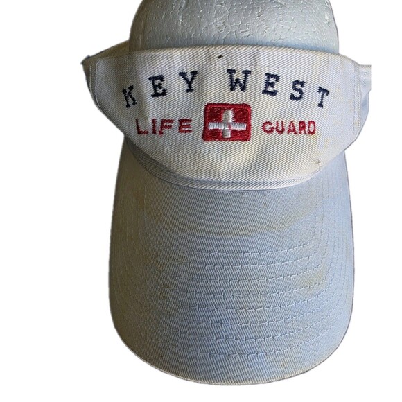 Vintage Distressed Key West Lifeguard Visor White Red Boho Retro 80s main image 6